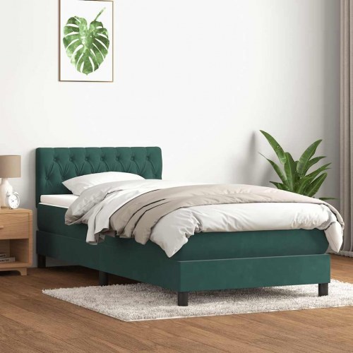 Kontinentalseng med madras i fløjl - mørkegrøn 80×220 cm