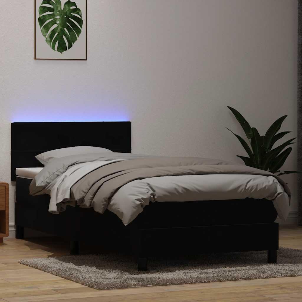 Kontinentalseng med madras og LED-lys - sort fløjl 80×220 cm
