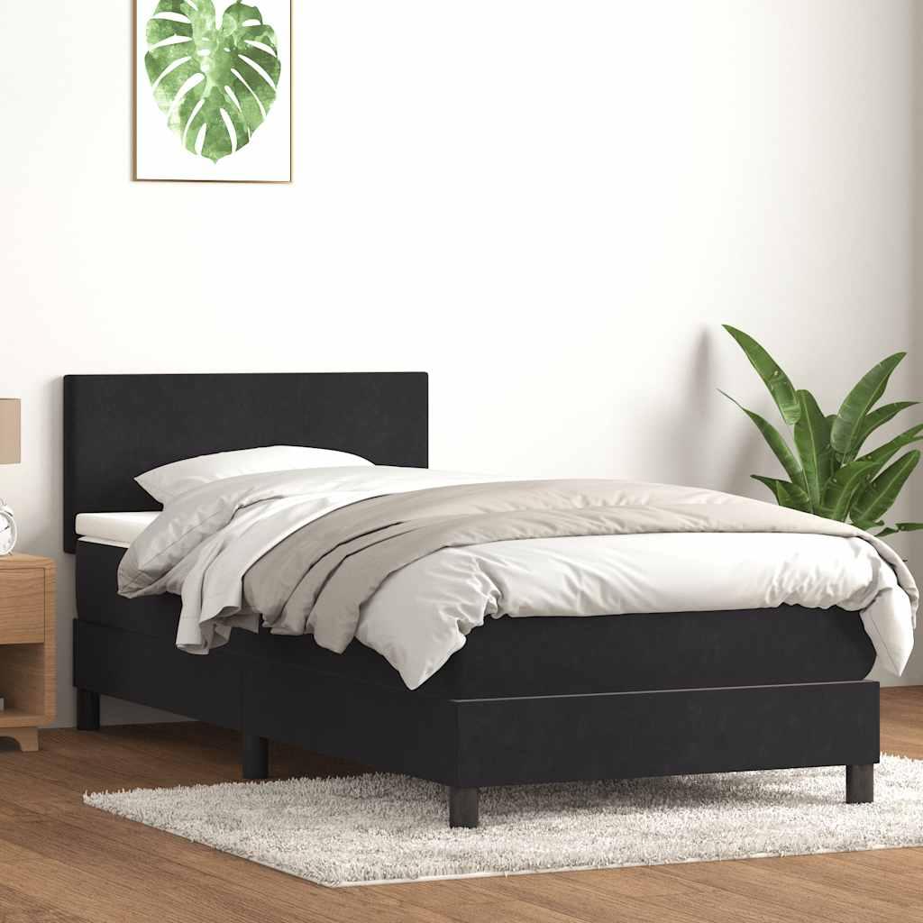 Kontinentalseng med pocketmadras 90x210 cm - fløjl, sort