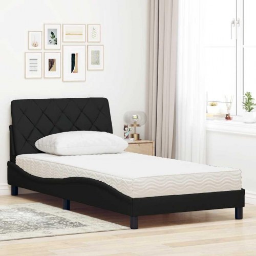 Seng med madras 100x200 cm stof sort