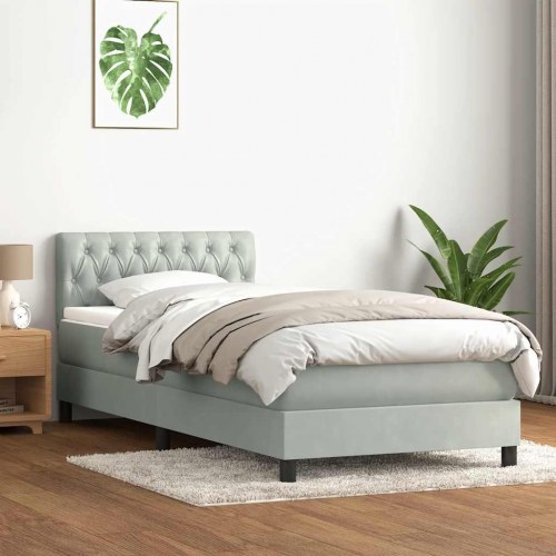 Kontinentalseng med madras i fløjl - lysegrå 80 × 220 cm