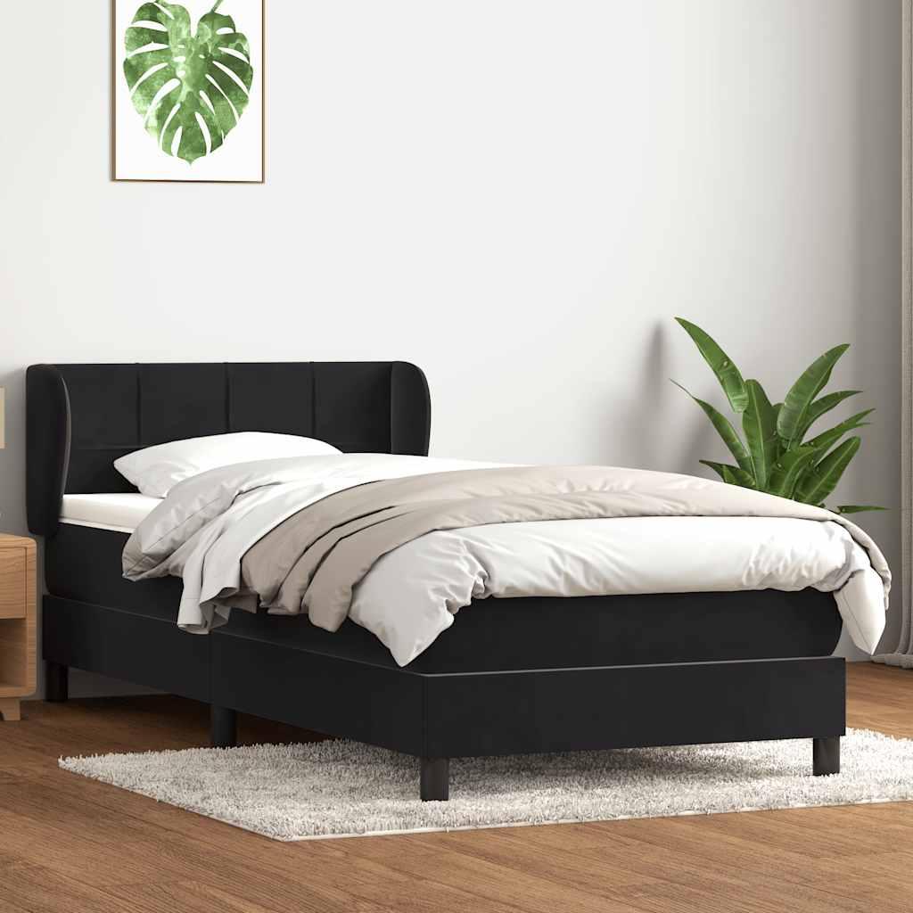 Kontinentalseng med madras i sort fløjl 80×220 cm