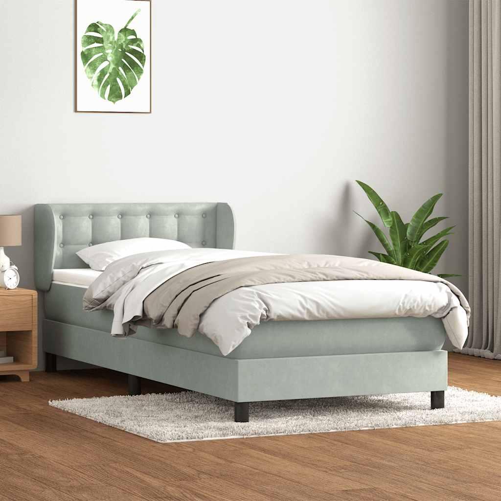 Kontinentalseng med madras i fløjl - lysegrå 90×210 cm