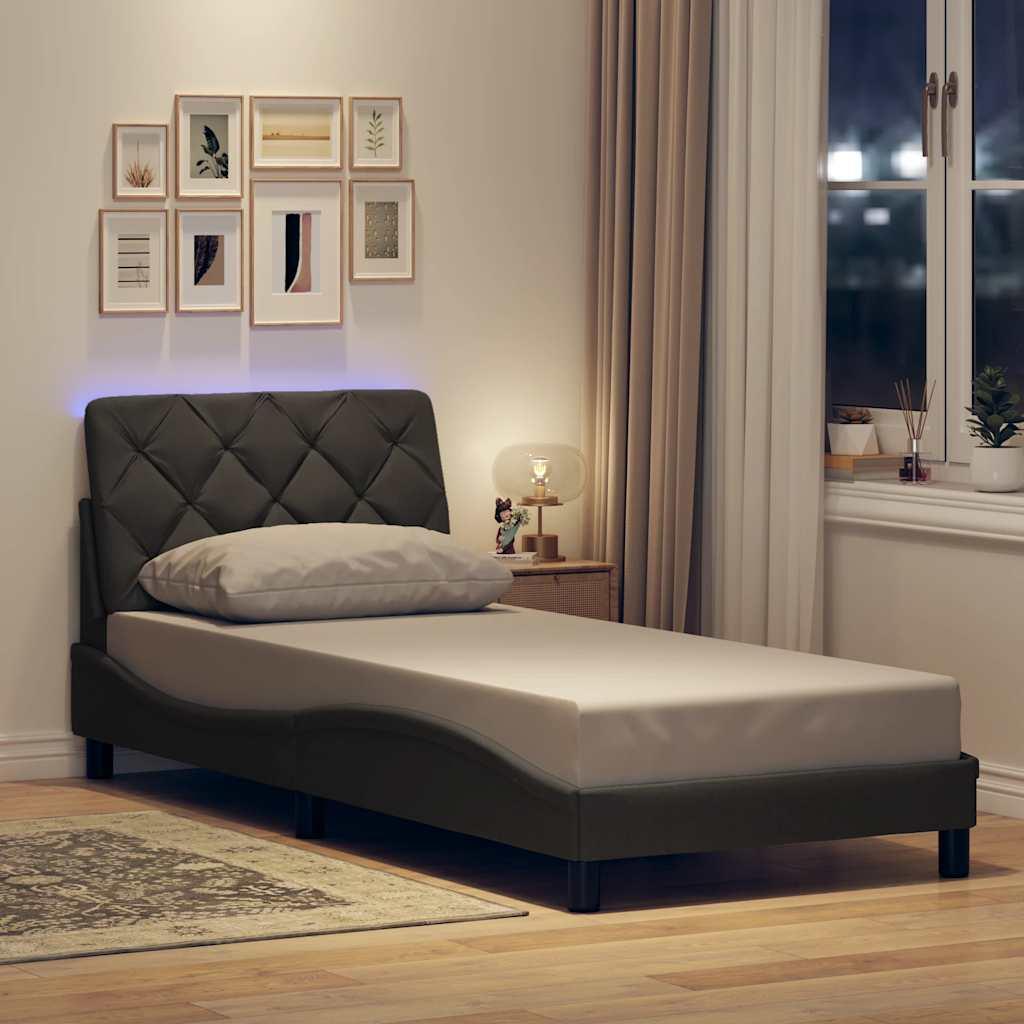 Sengeramme med LED uden madras 90x190 cm stof mørkegrå
