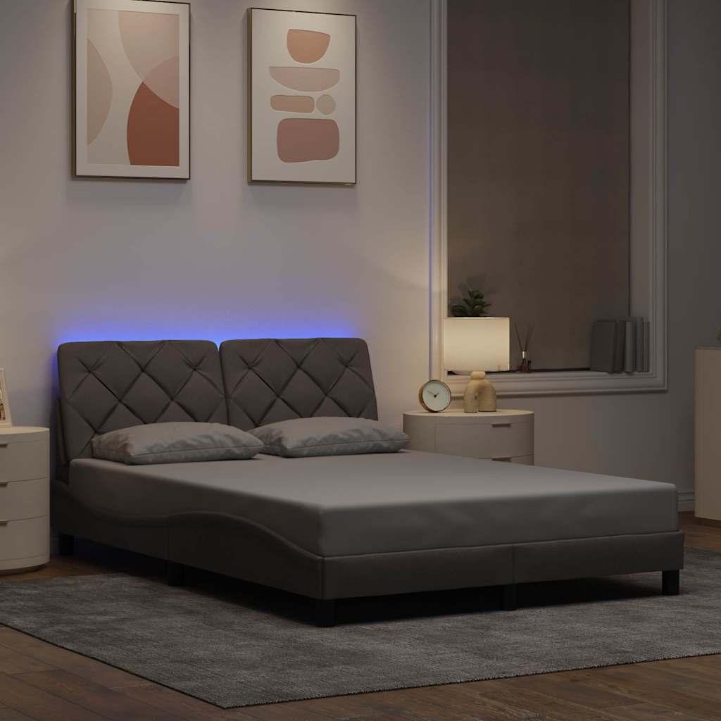 Sengeramme med LED uden madras 120x200 cm stof gråbrun