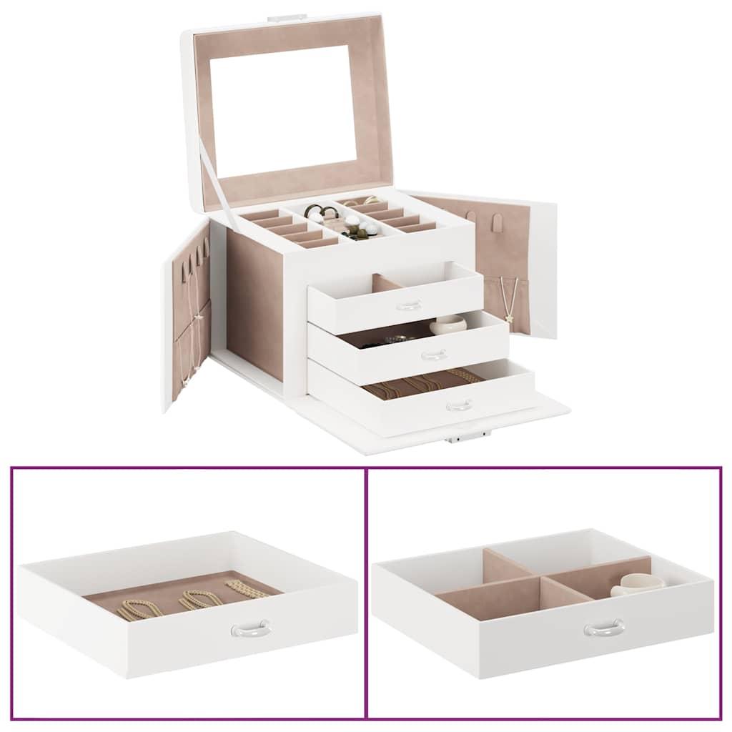 Smykkeskrin 4-lags med spejl låsbar 22,5x17,5x16,5 cm hvid