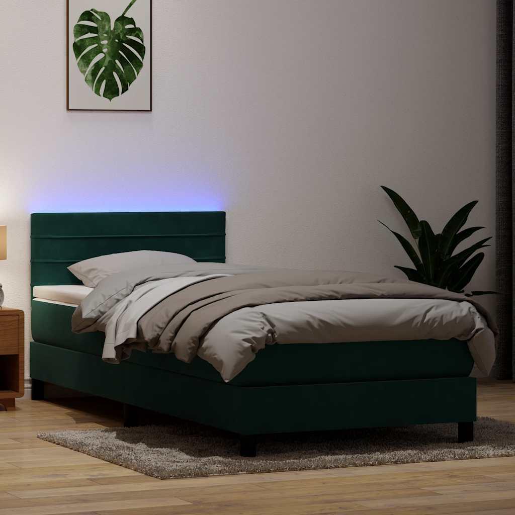 Kontinentalseng Med Fløjl Mørkegrøn - 80 x 220 cm / vandrette striber