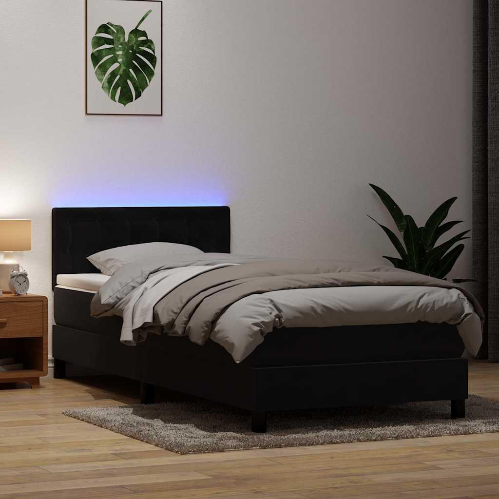Kontinentalseng med madras, topmadras og LED - sort fløjl 80×220 cm
