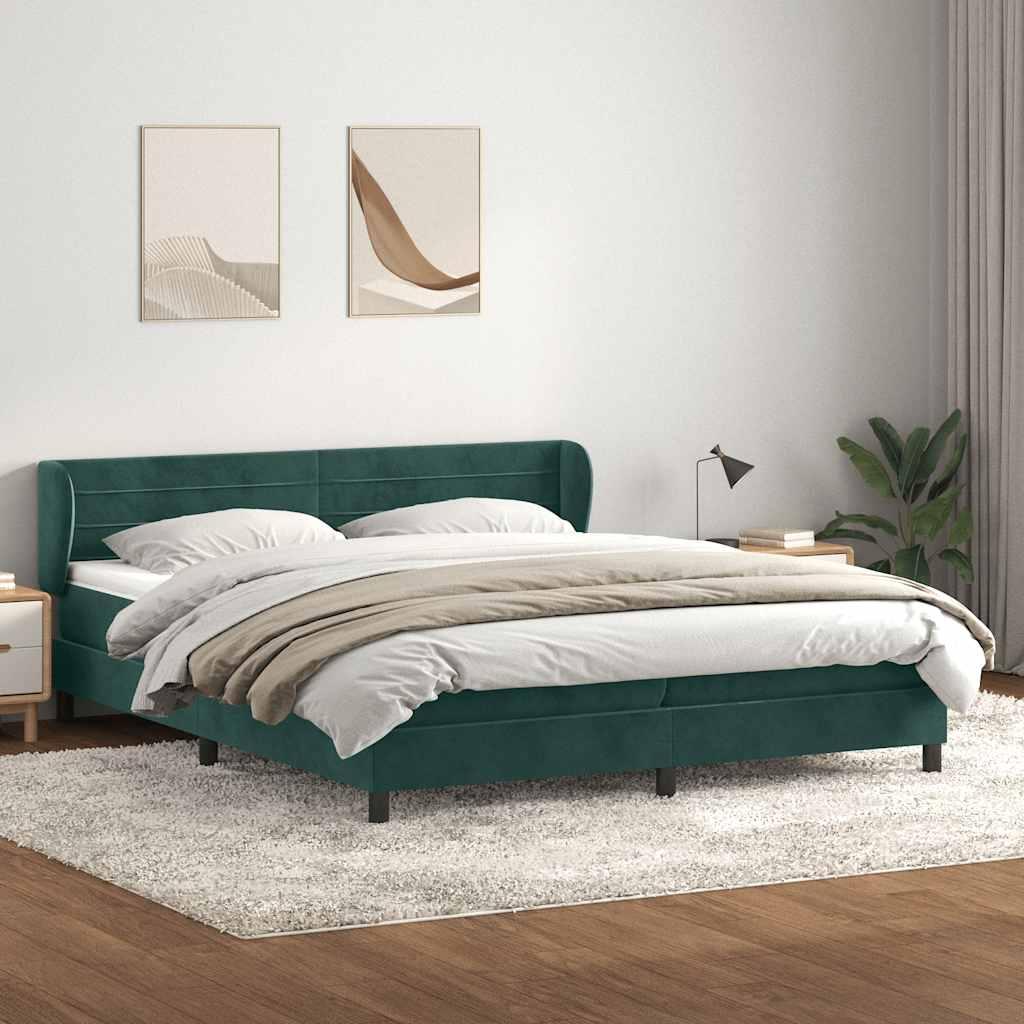Kontinentalseng med madrasser 180×220 cm - fløjl, mørkegrøn