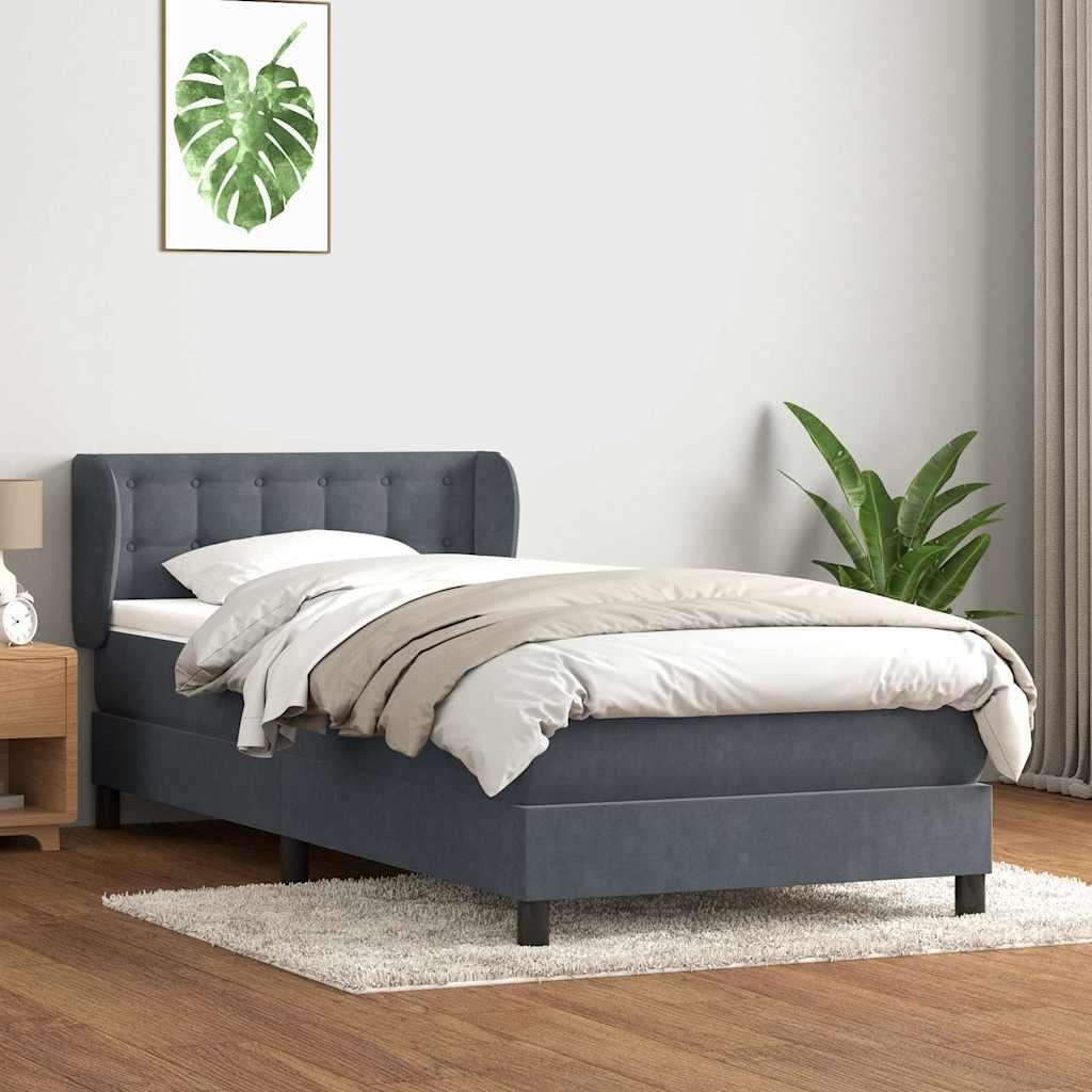 Kontinentalseng med madras mørkegrå 90x220 cm fløjl