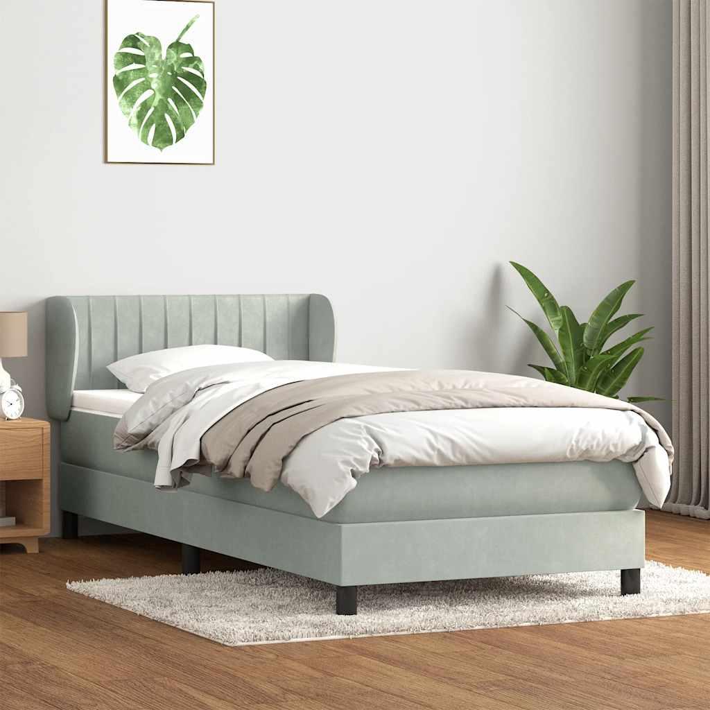 Kontinentalseng med madras og topmadras 90x220 cm lysegrå fløjl