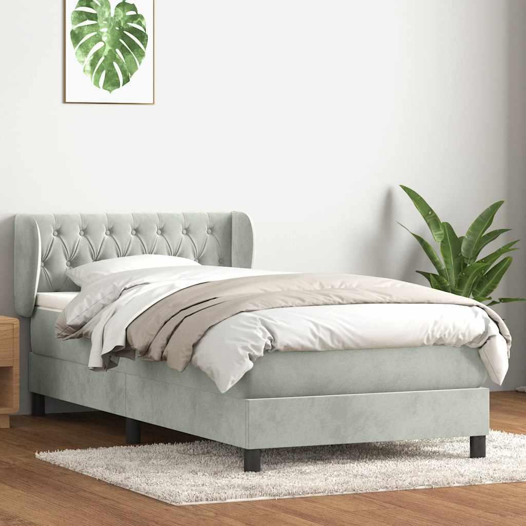 Kontinentalseng med madras i fløjl - lysegrå 90 × 210 cm