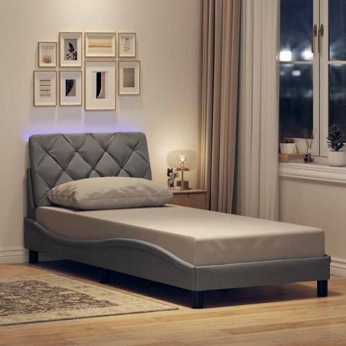 Sengeramme med LED uden madras 90 x 190 cm - lysegrå