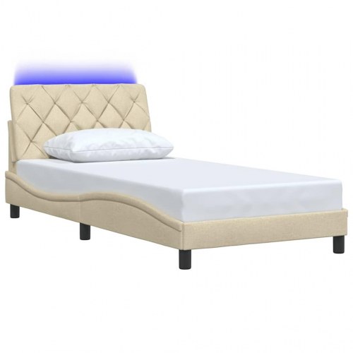 Sengeramme med LED uden madras 100 x 200 cm - creme