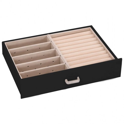 Smykkeskrin med 5 lag, spejl og lås - sort/beige