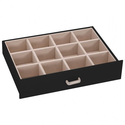 Smykkeskrin med 5 lag, spejl og lås - sort/beige