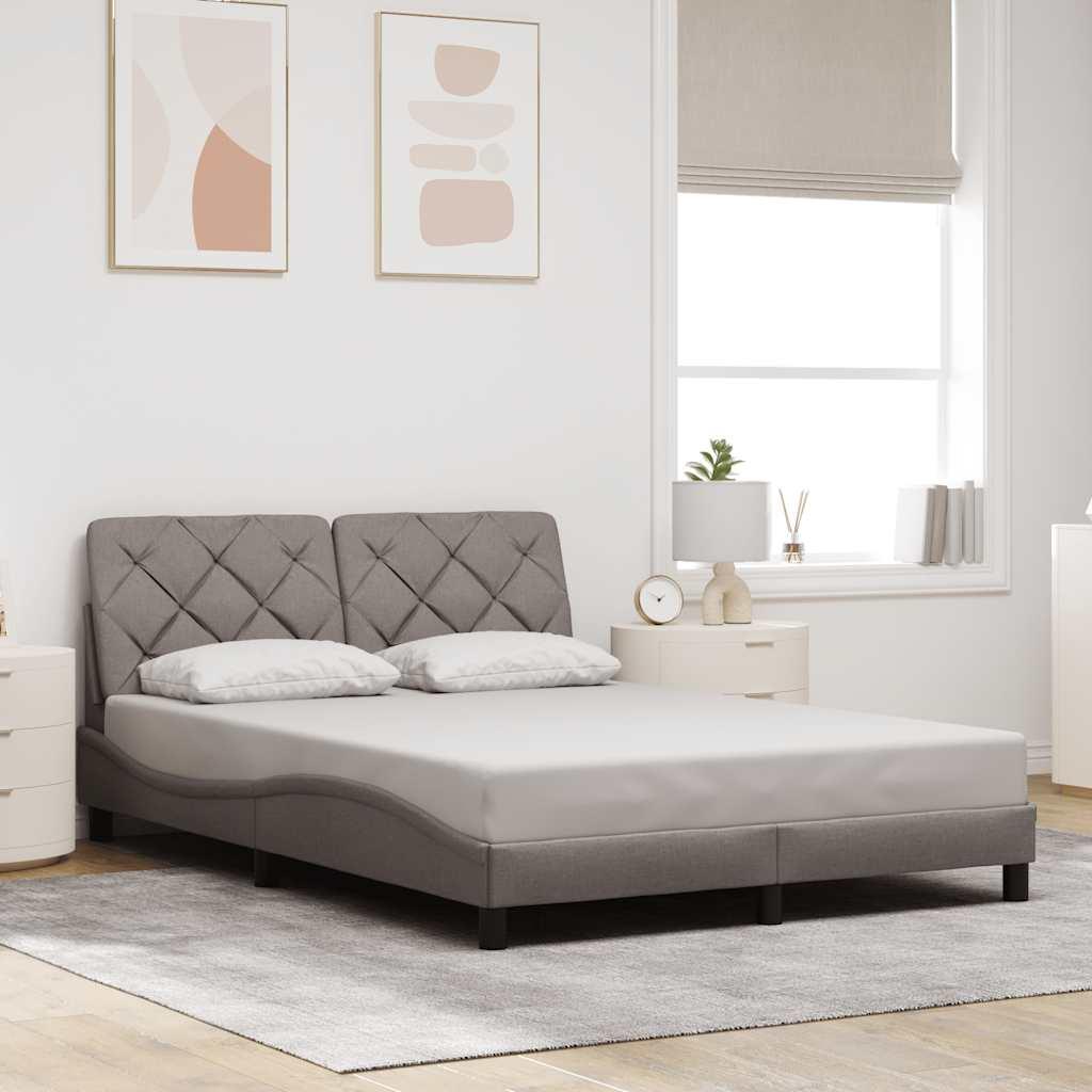 Sengeramme 140x200 cm i stof - gråbrun med hovedgærde og lameller