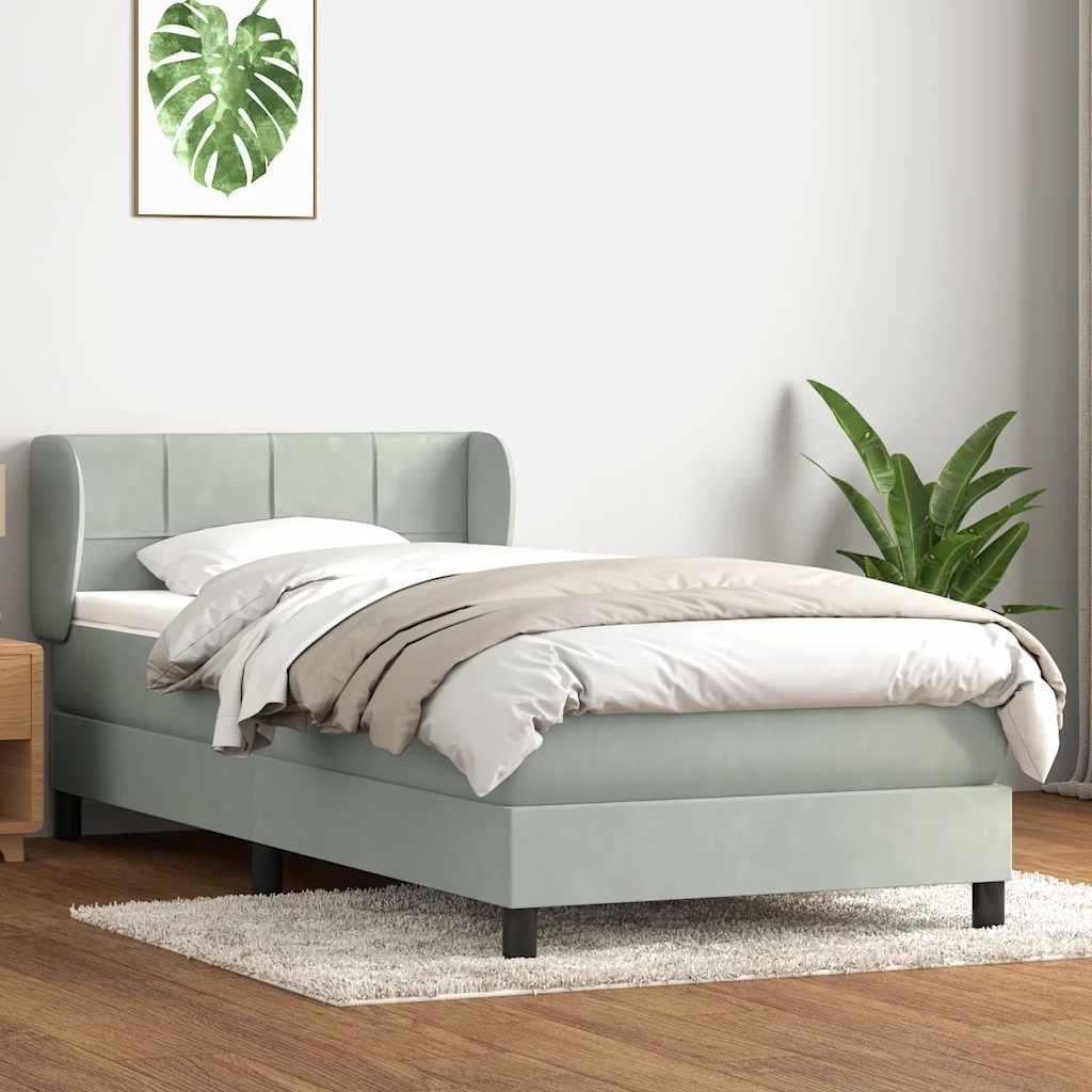 Kontinentalseng med madras og topmadras 90x220 cm lysegrå fløjl