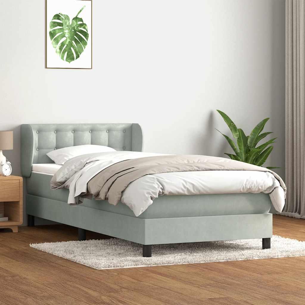 Kontinentalseng med madras og topmadras 90x220 cm lysegrå fløjl