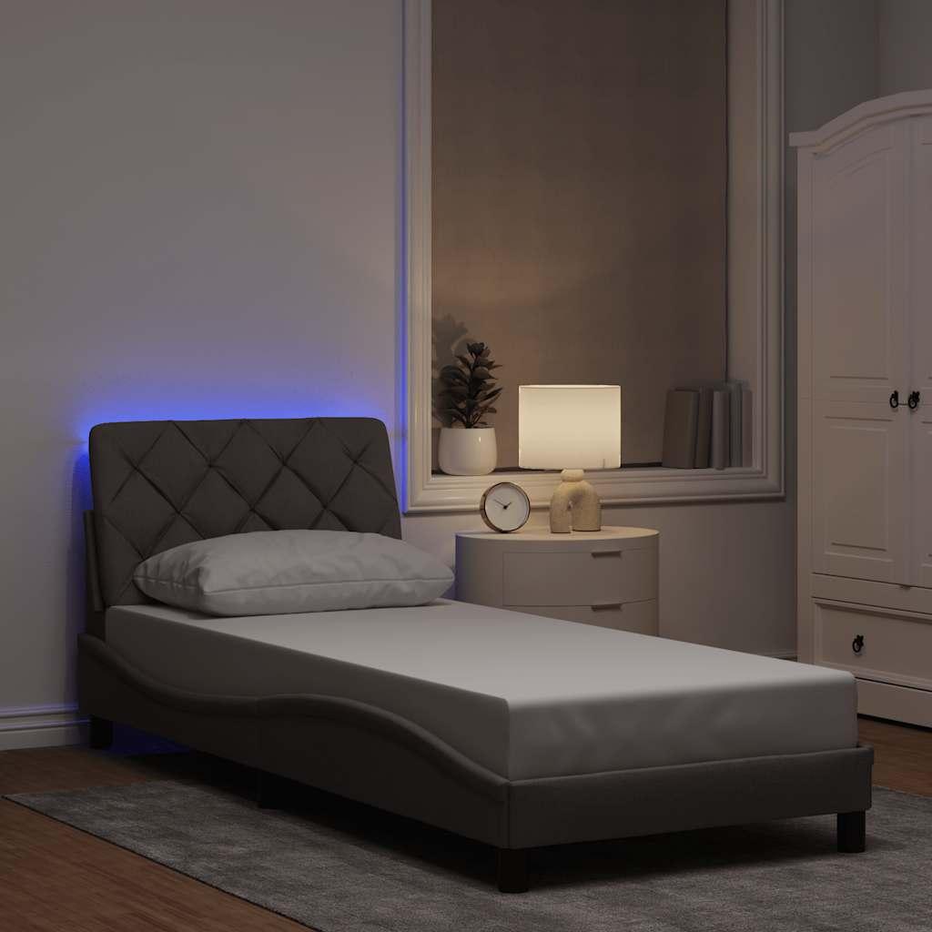 Sengeramme med LED uden madras 90x200 cm stof gråbrun