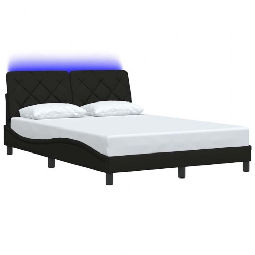 Sengeramme med LED 140 x 190 cm i sort stof - uden madras