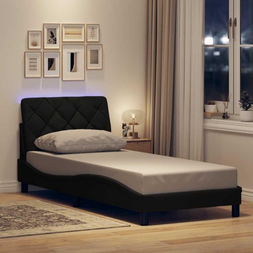 Sengeramme med LED uden madras 90 x 200 cm stof - sort