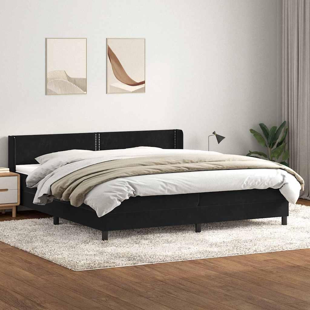 Kontinentalseng med madras sort 180x220 cm fløjl