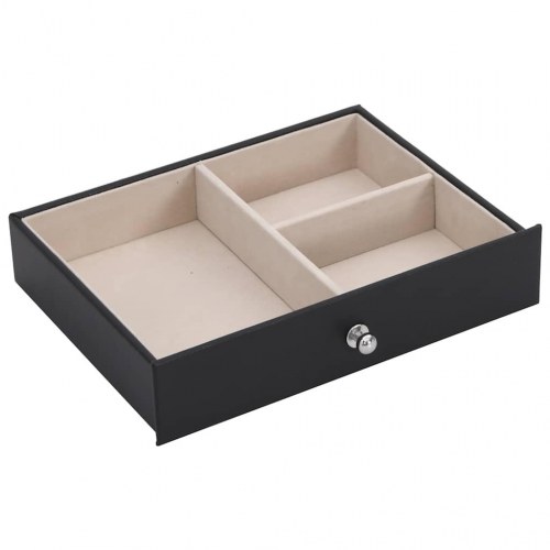 Smykkeskrin med 6 lag, spejl og lås - sort/beige