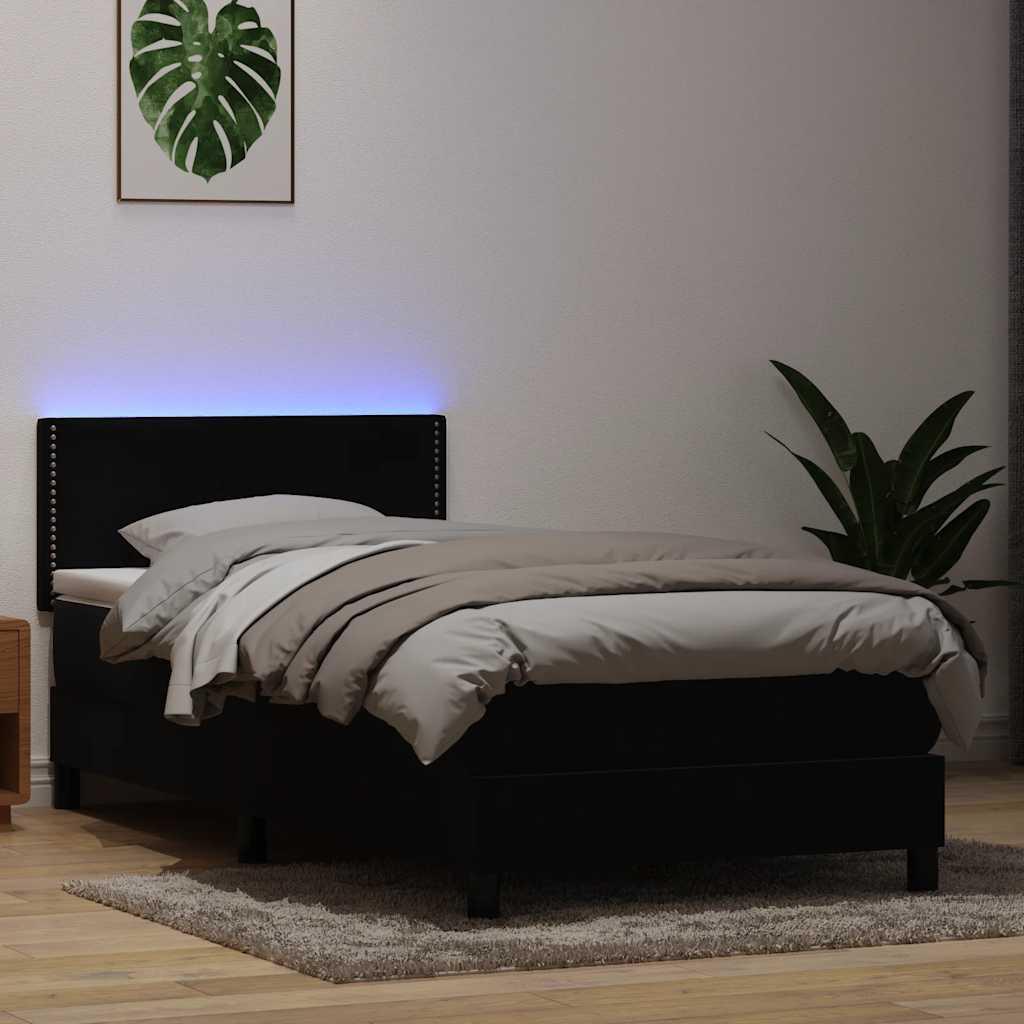 Kontinentalseng med madras og LED-lys 90x210 cm fløjl sort