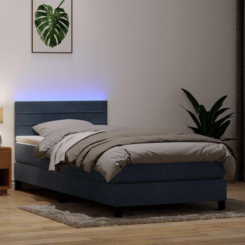 Kontinentalseng med madras og LED-lys mørkegrå 80x210 cm fløjl