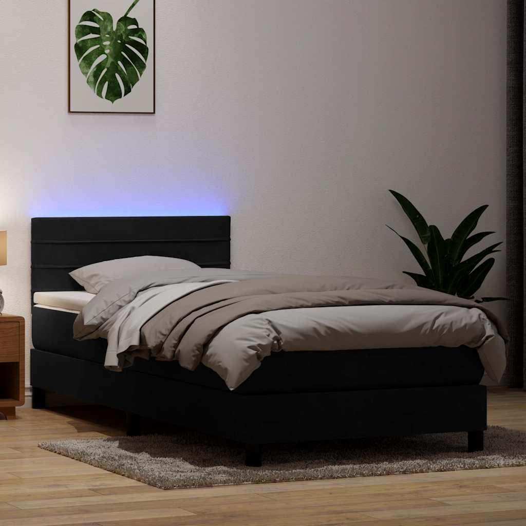Kontinentalseng med madras og LED-lys 90x210 cm fløjl sort