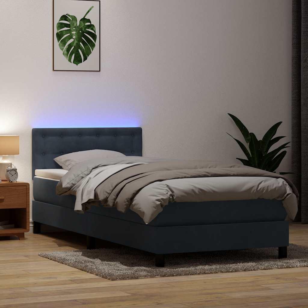 Kontinentalseng med madras og LED-lys mørkegrå 80x210 cm fløjl