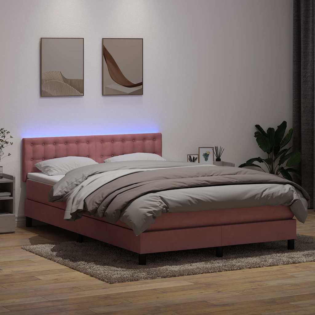Kontinentalseng med madras og LED-lys 140x220 cm flÃ¸jl lyserÃ¸d