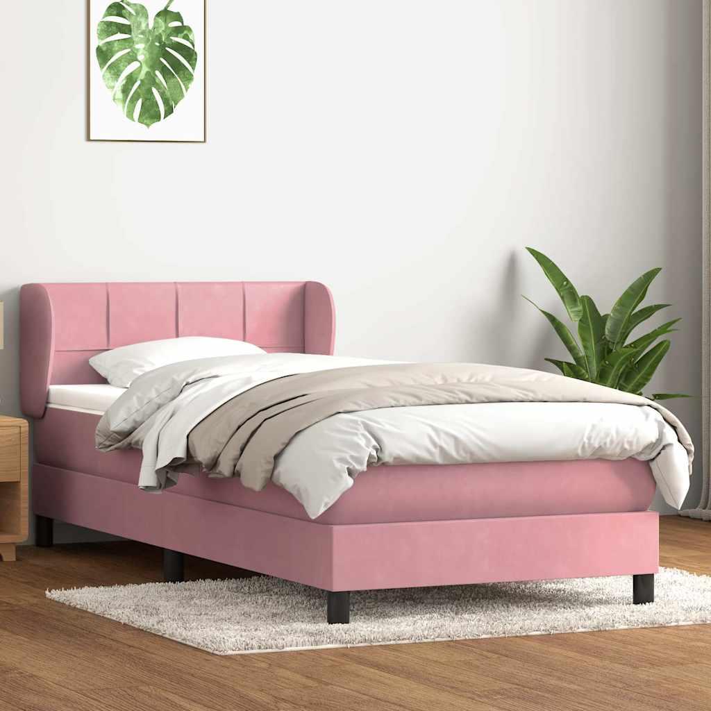 Kontinentalseng med Madras Fløjl Blok med Firkanter - Lyserød / 80 x 220 cm