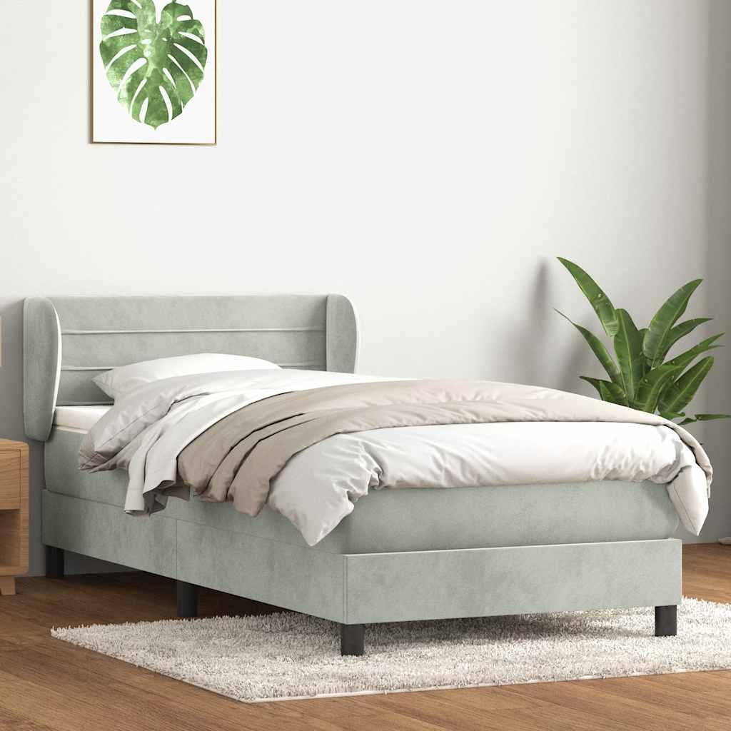 Kontinentalseng med madras og topmadras 90x220 cm fløjl lysegrå