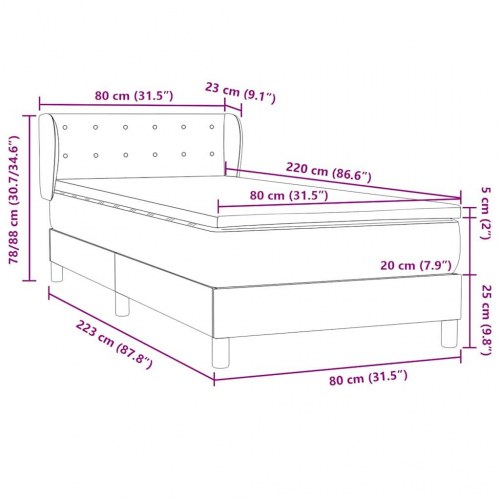 Kontinentalseng med madras lysegrå 80x220 cm fløjl