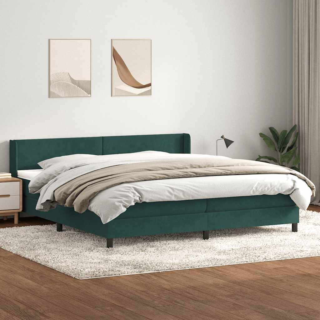 Kontinentalseng med madras 180 × 220 cm - fløjl, mørkegrøn