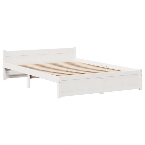 Sengeramme med sengegavl - 135x190 cm - massivt fyrretræ, hvid