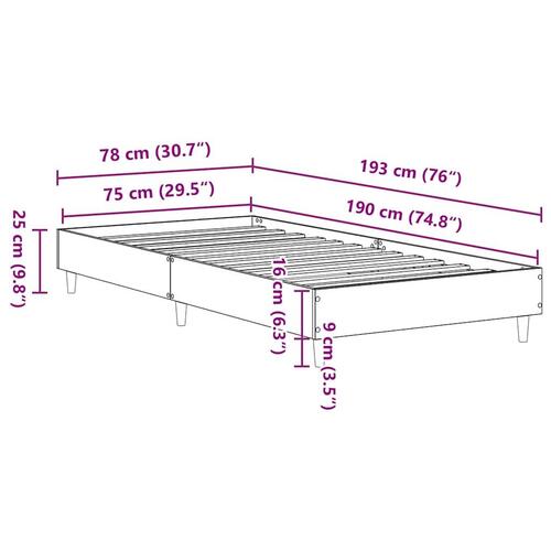 Sengestel uden madras 75x190 cm konstrueret træ sort