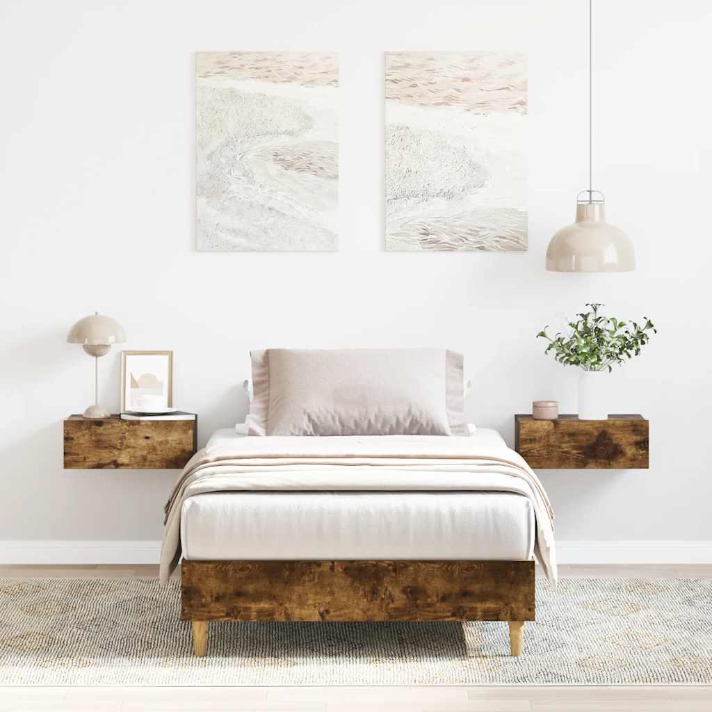 Sengestel uden madras 90x200 cm konstrueret træ røget eg