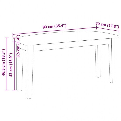Bænk 90 cm massivt gummitræ