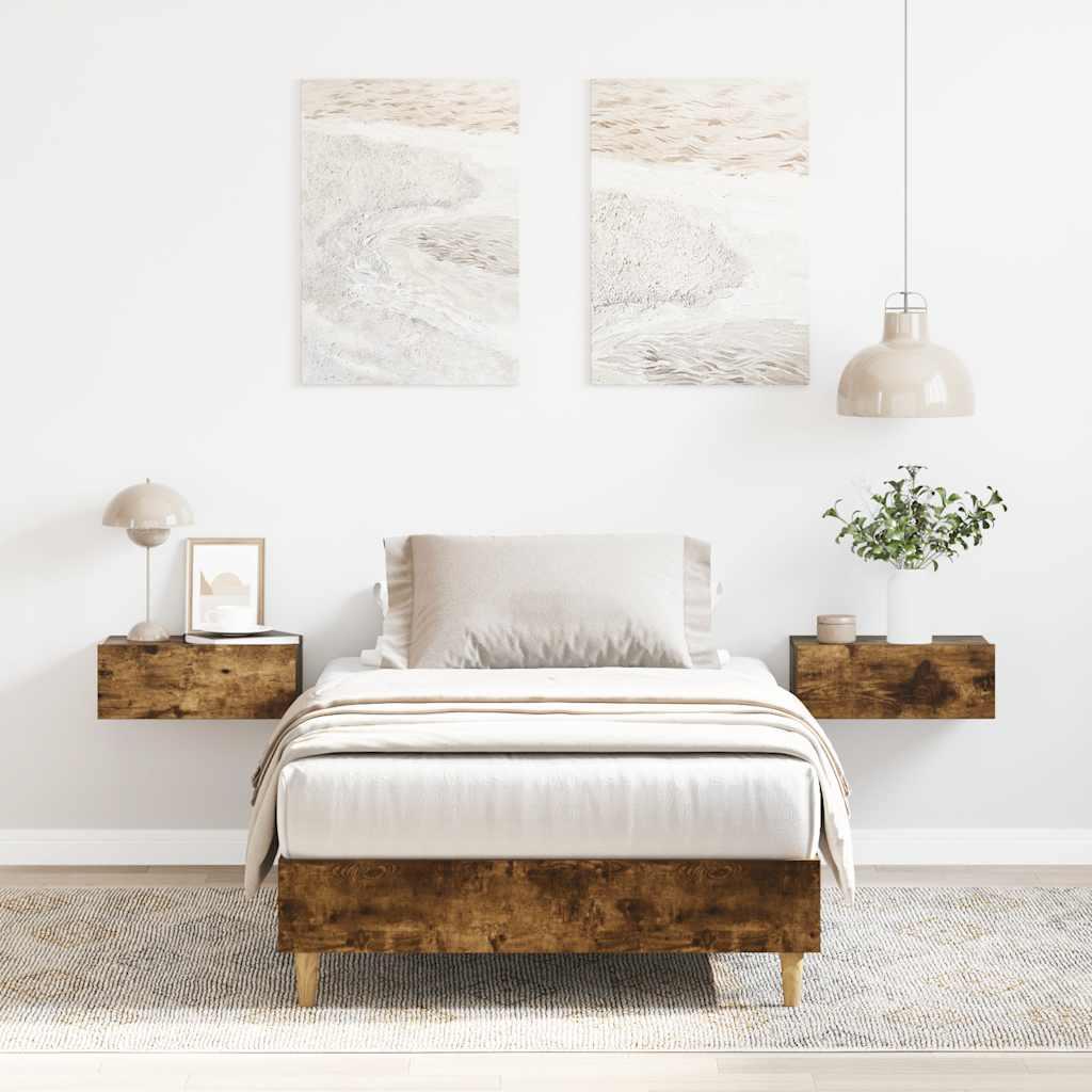 Sengestel uden madras 75x190 cm konstrueret træ røget eg