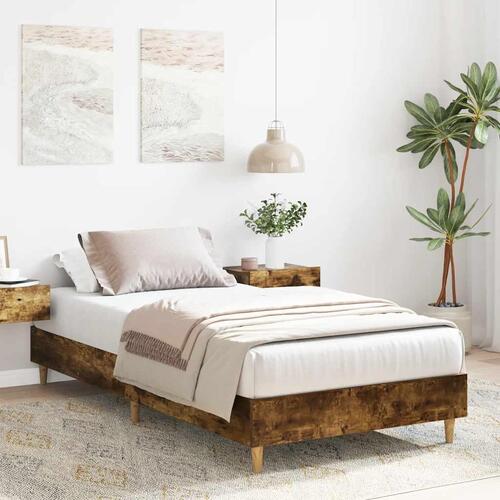Sengestel uden madras 75x190 cm konstrueret træ røget eg