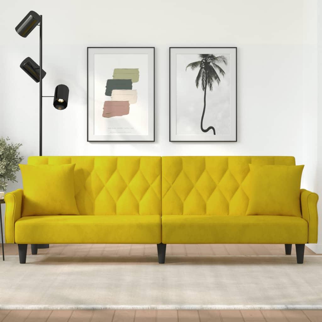 Sovesofa med armlæn velour gul