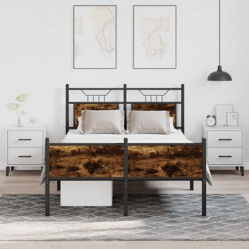 Sengeramme 120 x 190 cm med hoved- og fodgærde - røget eg