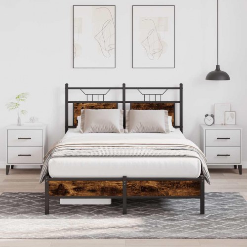 Sengeramme 120 x 190 cm uden madras med sengegavl - røget eg