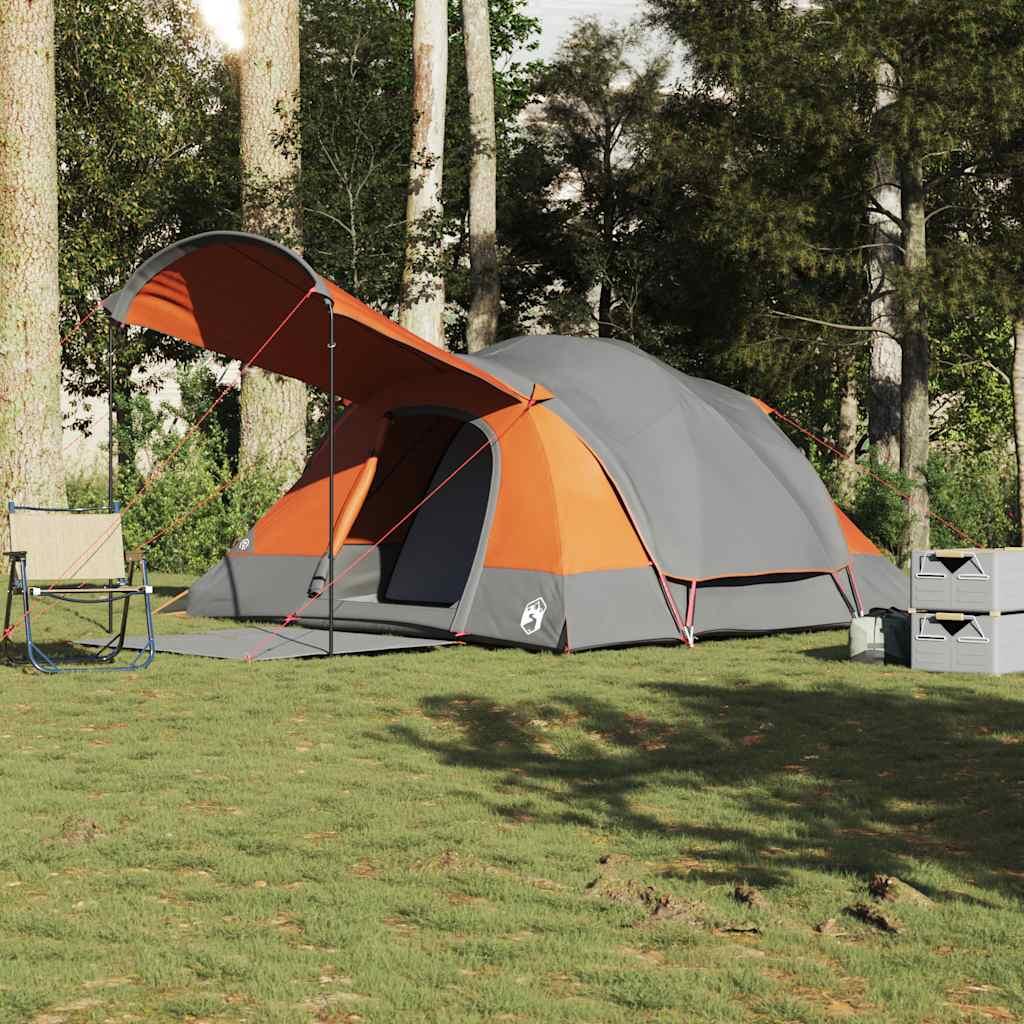 8-personers campingtelt vandafvisende grå og orange