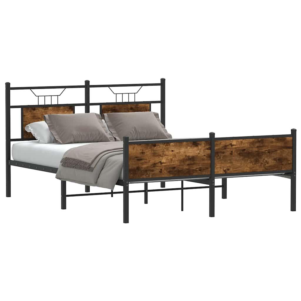 Sengeramme Uden Madras Konstrueret Træ Røget Eg - med sengegavl og højt fodgærde / 137 x 190 cm