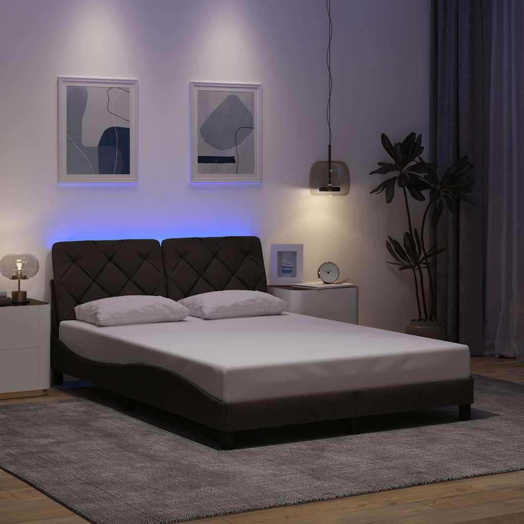 Sengeramme med LED uden madras 140x190 cm stof mørkebrun