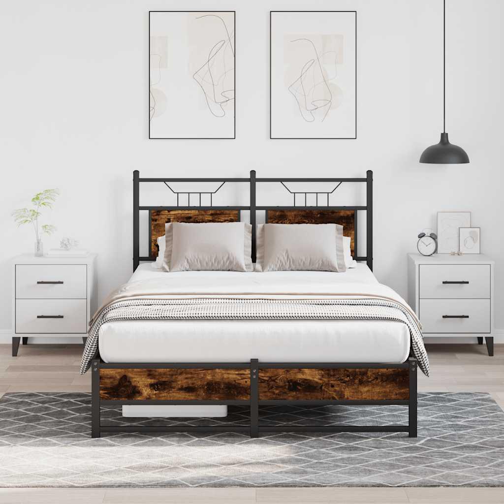 Sengeramme Uden Madras Konstrueret Træ Røget Eg - med sengegavl og dobbelt lavt fodgærde / 120 x 200 cm